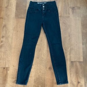 High waisted button up dark wash skinny jeans